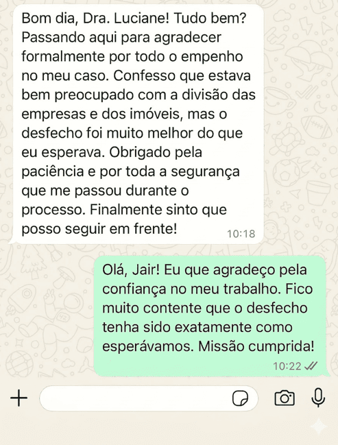 Mensagem de cliente agradecendo pelo atendimento